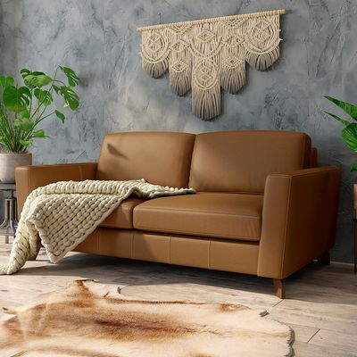 Sofá Sala de Estar Living 3 Lugares 260cm Presley Pés Madeira Couro Caramelo G52 - Gran Belo