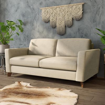 Sofá Sala de Estar Living 3 Lugares 220cm Presley Pés Madeira Veludo Bege G52 - Gran Belo