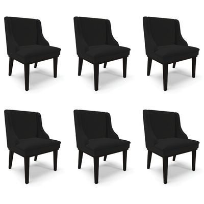 Kit 6 Cadeiras Decorativas Sala de Jantar Base Fixa de Madeira Firenze Linho Preto G19 - Gran Belo