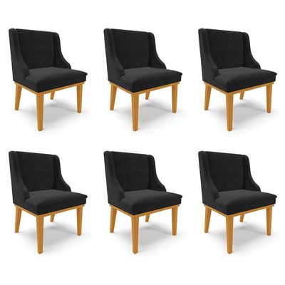 Kit 6 Cadeiras Decorativas Sala de Jantar Base Fixa de Madeira Firenze Suede Preto/Castanho G19 - Gran Belo