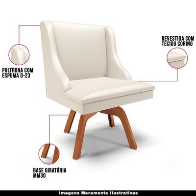 Kit 5 Cadeiras Decorativas Sala de Jantar Base Giratória de Madeira Firenze PU Bege/Natural G19 - Gran Belo