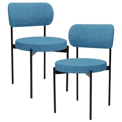 Kit 02 Cadeiras Estofadas Para Sala De Jantar Louvre L02 Linho Azul - Lyam Decor