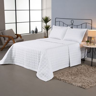 Kit Cobre Leito Colcha Dual King 3 Peças Matelado Dupla Face Liso - Branco
