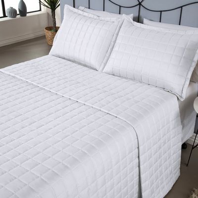 Kit Cobre Leito Colcha Dual King 3 Peças Matelado Dupla Face Liso - Branco