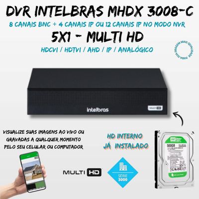 DVR 8 CANAIS INTELBRAS MHDX 3008-C FULL HD C/HD 500GB