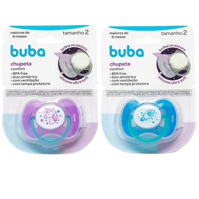 Chupeta Comfort Noturna Tamanho 2 Azul ou Rosa Buba Azul