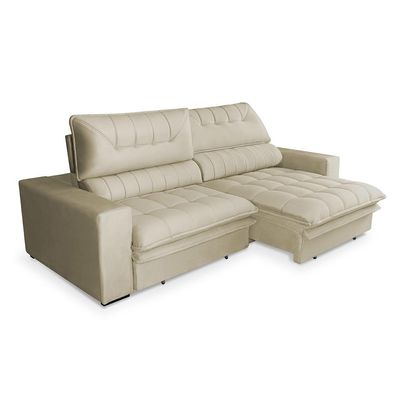 Sofá 3 Lugares Retrátil e Reclinável Mustang Veludo Bege 210 cm
