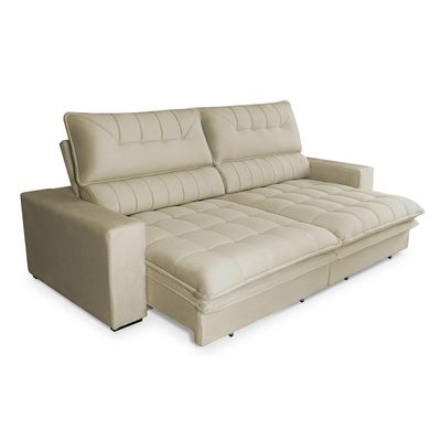 Sofá 3 Lugares Retrátil e Reclinável Mustang Veludo Bege 210 cm
