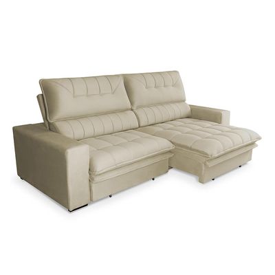 Sofá 3 Lugares Retrátil e Reclinável Mustang Veludo Bege 210 cm