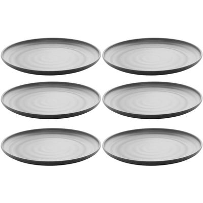 Conjunto 6 Pratos 18cm Melamina Lyor Tóquio Oriental Japonesa com Relevo Preto Fosco Sobremesa