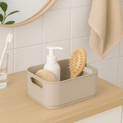 Kit 8 Caixas Organizadoras Tam P Bege Coza 1,75L Empilhaveis 18x15cm Banheiro Lavanderia