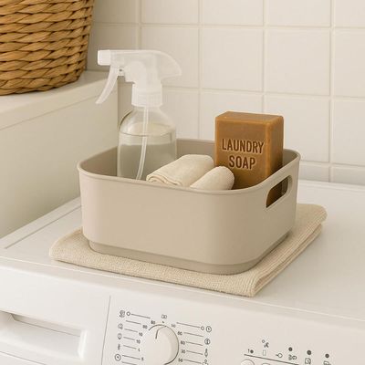 Kit 8 Caixas Organizadoras Tam P Bege Coza 1,75L Empilhaveis 18x15cm Banheiro Lavanderia