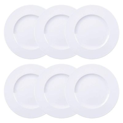 Jogo 6 Pratos de Jantar Rasos Porcelana Branco 27cm Maria Augusta Tramontina Aba Larga