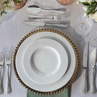 Jogo 6 Pratos de Jantar Rasos Porcelana Branco 27cm Maria Augusta Tramontina Aba Larga