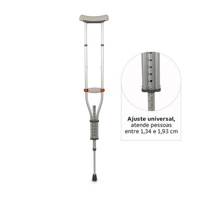 Muleta Axilar D7 Universal em Alumínio até 65 Kg (1 unidade) Dellamed Cinza