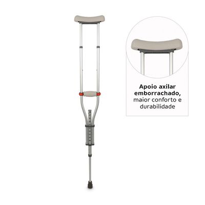 Muleta Axilar D7 Universal em Alumínio até 65 Kg (1 unidade) Dellamed Cinza