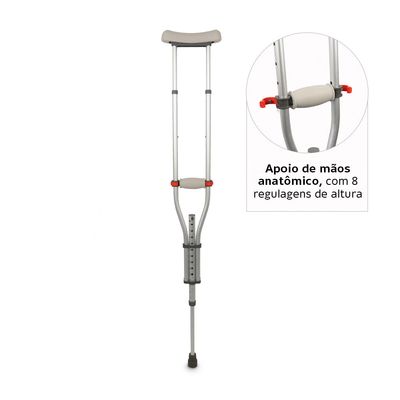 Muleta Axilar D7 Universal em Alumínio até 65 Kg (1 unidade) Dellamed Cinza