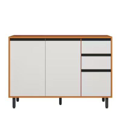 Balcão Poliman Ravena 120cm 3 Portas 2 Gavetas Tampo 15mm Poliman Móveis Freijó/Off White