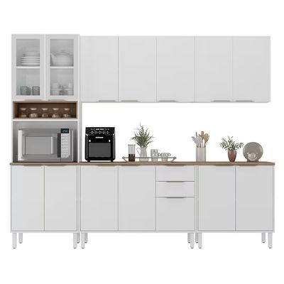 Cozinha Completa Itatiaia Renova com 14 Portas, 2 Gavetas, 7 Prateleiras, Nicho para Micro-ondas e 270cm de largura - Branco Neve n/a