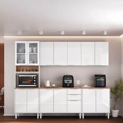 Cozinha Completa Itatiaia Renova com 14 Portas, 2 Gavetas, 7 Prateleiras, Nicho para Micro-ondas e 270cm de largura - Branco Neve n/a