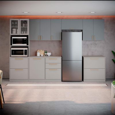 Cozinha Completa Itatiaia Essence 6 Peças Balcões Armários Paneleiro Fendi/Gris