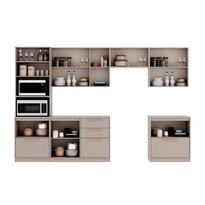 Cozinha Completa Itatiaia Essence 6 Peças Balcões Armários Paneleiro Fendi/Gris