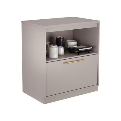 Conjunto de Armário Aéreo e Balcão Itatiaia Essence 3 Portas 1 Gaveta Puxadores Dourados Fendi/Gris