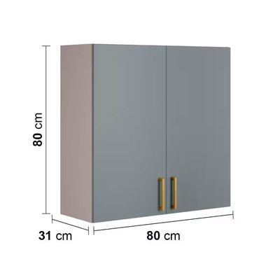 Conjunto de Armário Aéreo e Balcão Itatiaia Essence 3 Portas 1 Gaveta Puxadores Dourados Fendi/Gris