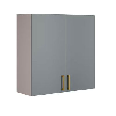 Conjunto de Armário Aéreo e Balcão Itatiaia Essence 3 Portas 1 Gaveta Puxadores Dourados Fendi/Gris