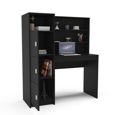 Escrivaninha com Estante Teresina 1 Porta 6 Prateleiras MDP Pintura UV Porta-CPU Politorno Preto