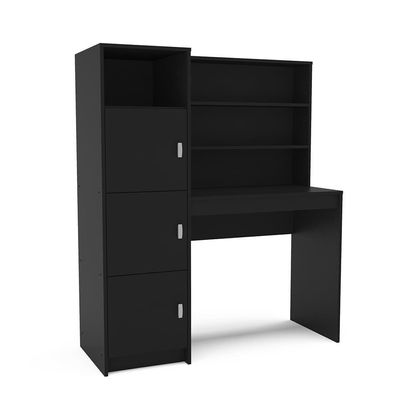 Escrivaninha com Estante Teresina 1 Porta 6 Prateleiras MDP Pintura UV Porta-CPU Politorno Preto