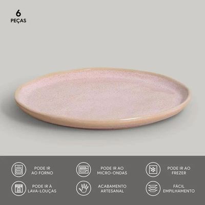 Conjunto de Pratos de Sobremesa Porto Brasil Bio Litchi Rosa Claro 21,5cm - 6 Peças n/a