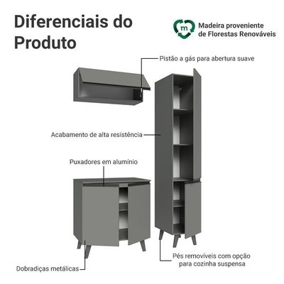 Conjunto Gabinete Para Banheiro 120cm 5 Portas Nice Madesa 03 Cinza