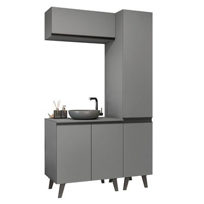 Conjunto Gabinete Para Banheiro 120cm 5 Portas Nice Madesa 03 Cinza