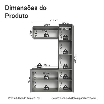 Conjunto Gabinete Suspenso Para Banheiro 120cm 5 Portas Nice Madesa 02 Cinza