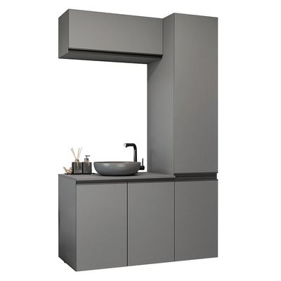 Conjunto Gabinete Suspenso Para Banheiro 120cm 5 Portas Nice Madesa 02 Cinza