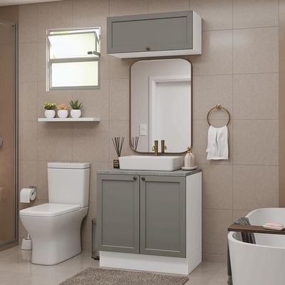 Conjunto Gabinete Para Banheiro 80cm 3 Portas Vik Madesa 02 Branco-cinza