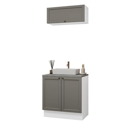 Conjunto Gabinete Para Banheiro 80cm 3 Portas Vik Madesa 02 Branco-cinza