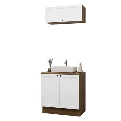 Conjunto Gabinete Para Banheiro 80cm 3 Portas Vik Madesa 02 Rustic-branco