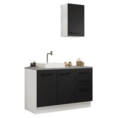 Conjunto Gabinete Para Banheiro 120cm 3 Portas 3 Gavetas Agata Madesa 01 Branco-preto