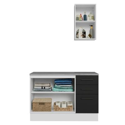 Conjunto Gabinete Para Banheiro 120cm 3 Portas 3 Gavetas Agata Madesa 01 Branco-preto