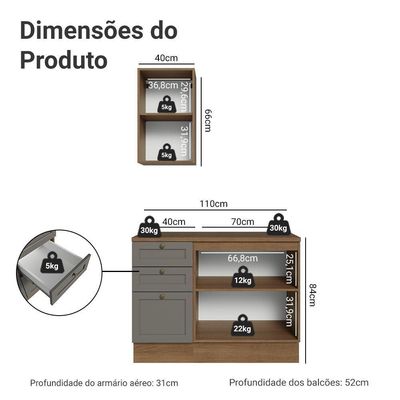 Conjunto Gabinete Para Banheiro 110cm 3 Gavetas 3 Portas Vik Madesa 01 Rustic-cinza