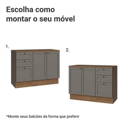 Conjunto Gabinete Para Banheiro 110cm 3 Gavetas 3 Portas Vik Madesa 01 Rustic-cinza