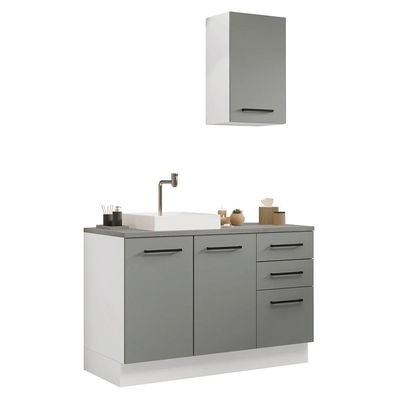 Conjunto Gabinete Para Banheiro 120cm 3 Portas 3 Gavetas Agata Madesa 01 Branco-cinza