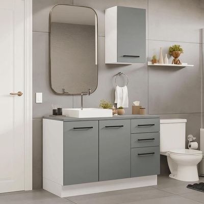 Conjunto Gabinete Para Banheiro 120cm 3 Portas 3 Gavetas Agata Madesa 01 Branco-cinza