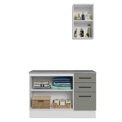 Conjunto Gabinete Para Banheiro 120cm 3 Portas 3 Gavetas Agata Madesa 01 Branco-cinza