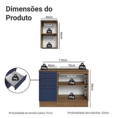 Conjunto Gabinete Para Banheiro 110cm 3 Gavetas 3 Portas Vik Madesa 01 Rustic-azul