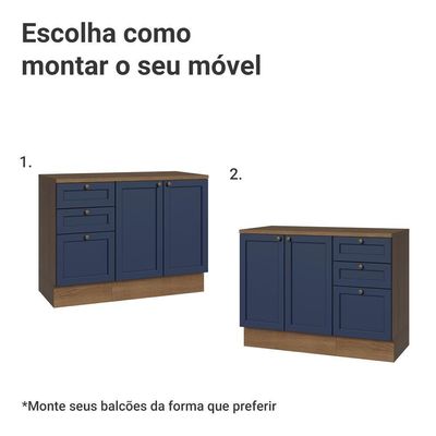 Conjunto Gabinete Para Banheiro 110cm 3 Gavetas 3 Portas Vik Madesa 01 Rustic-azul