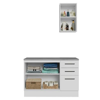 Conjunto Gabinete Para Banheiro 120cm 3 Portas 3 Gavetas Agata Madesa 01 Branco