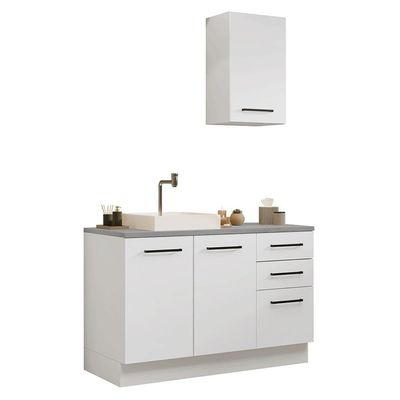 Conjunto Gabinete Para Banheiro 120cm 3 Portas 3 Gavetas Agata Madesa 01 Branco